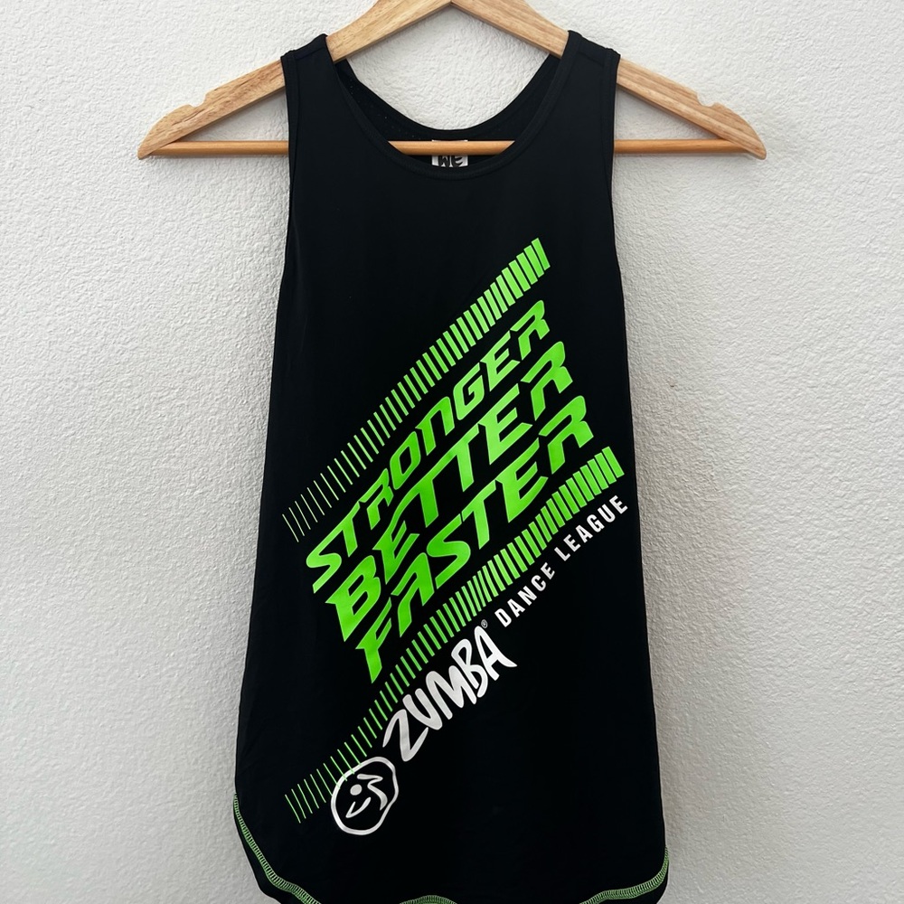 Zumba razor back tank, black & green medium